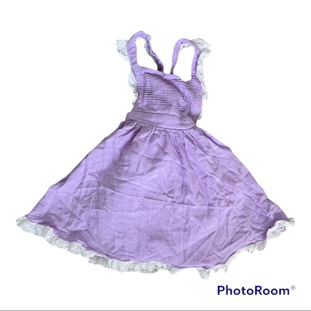 SweetHoney Lavender Sleeveless Ruffled Sundress with White Lace Trim